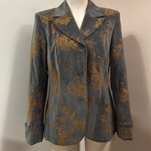Tiempo Moda Women’s Single Breasted Gray Floral Velvet Blazer size 42 - Picture 2 of 11